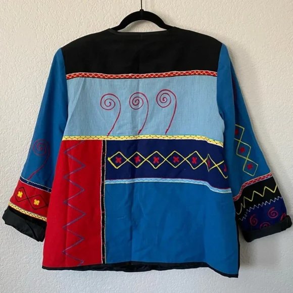 Indigo Moon Colorful Patchwork Colorblock Glass Button Jacket - Picture 4 of 5
